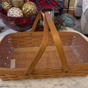 Longaberger Tan Woven Basket with Dual Handles chores basket